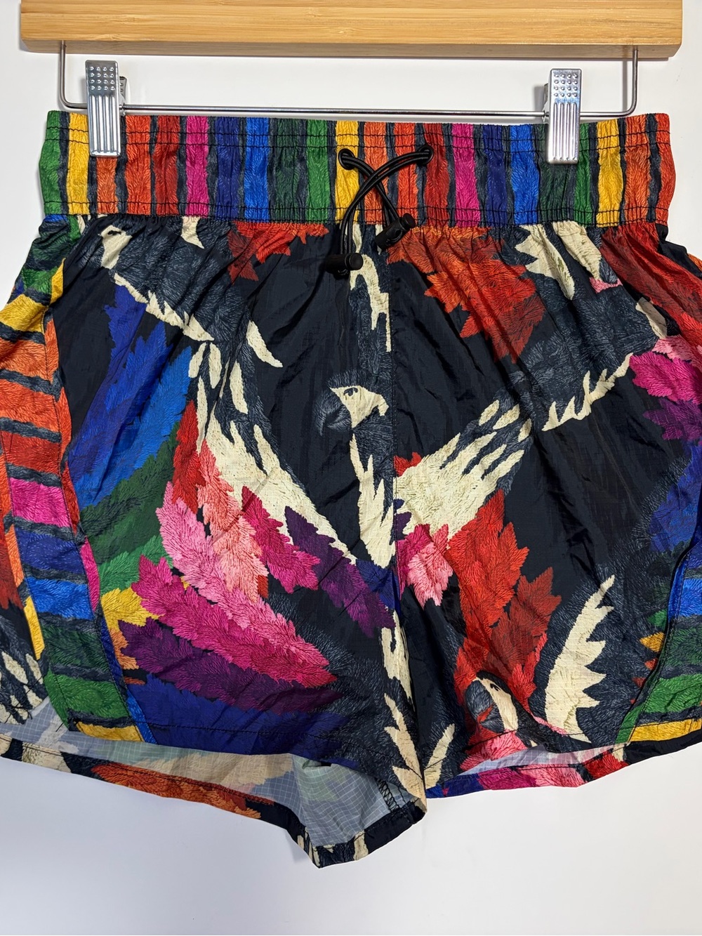 FARM Brazil Nylon Parrot Print Shorts P/XS Rainbow Tropical Festival